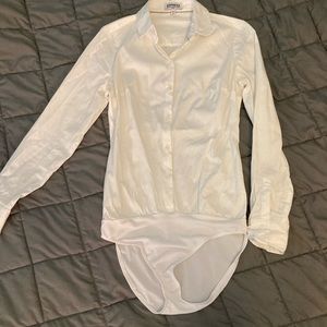 Express White Ultimate Essential Fitted Shirt Bodysuit- Small
